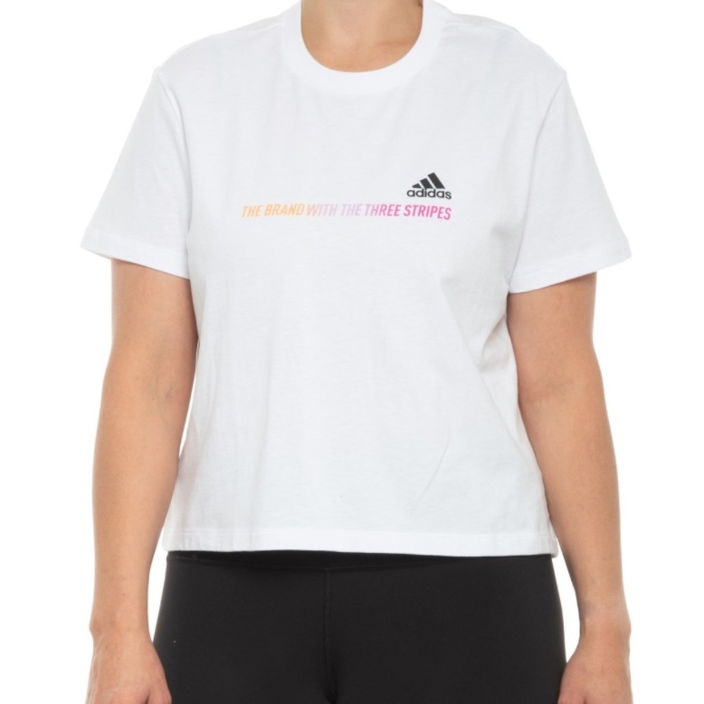 🆕 adidas Fave Q2 Crop T-Shirt White size large 106